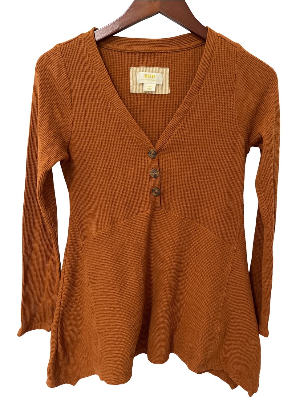 Maeve Anthropologie Women's XS Burnt Orange Thermal V-Neck Asym Top